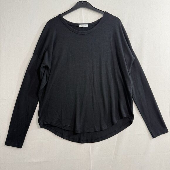 RAG & BONE Black Curved Baseball Hem High Low Relaxed Long Sleeve Knit Top Sz M - Picture 1 of 7